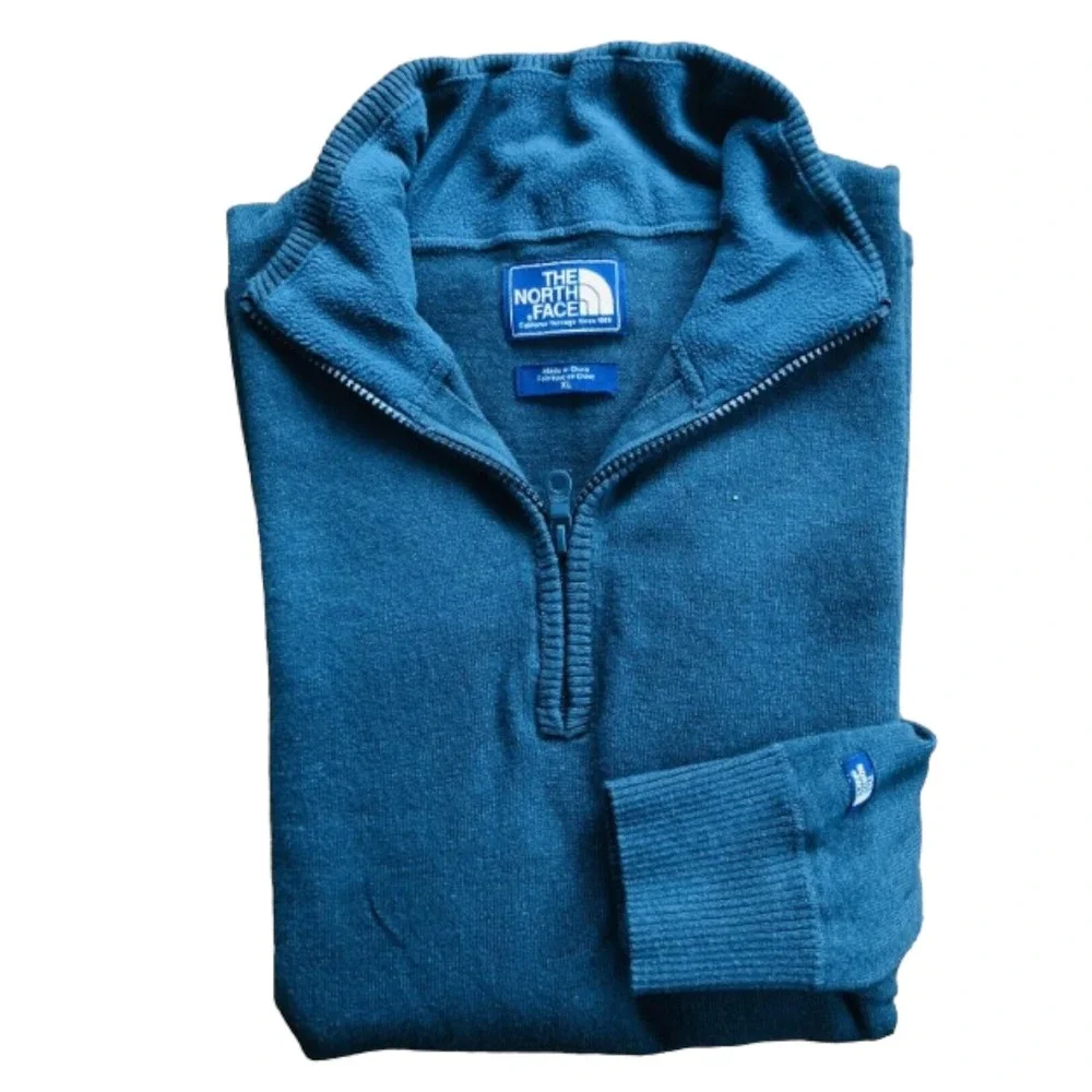 The‎ North Face TNF Forest Green 1/4 Zip Cotton Wool Nylon Pullover Size XL